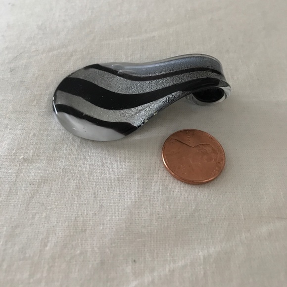 Glass Pendant for Necklace Black & Silver (Gray Silver Black White) Slide EUC - Picture 3 of 6